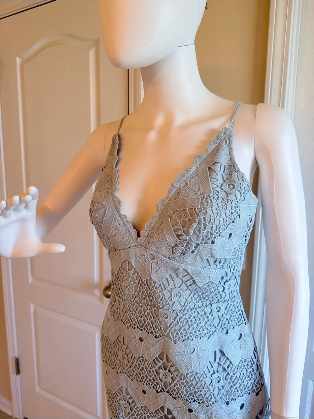 Lulus Sway Away Light Blue Crochet Lace V-Neck Dress Size S